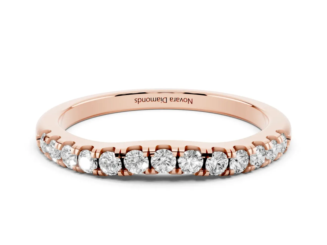 Round Diamond Curved Eternity Band Set in Rose gold with Pavé Shared Prongs
