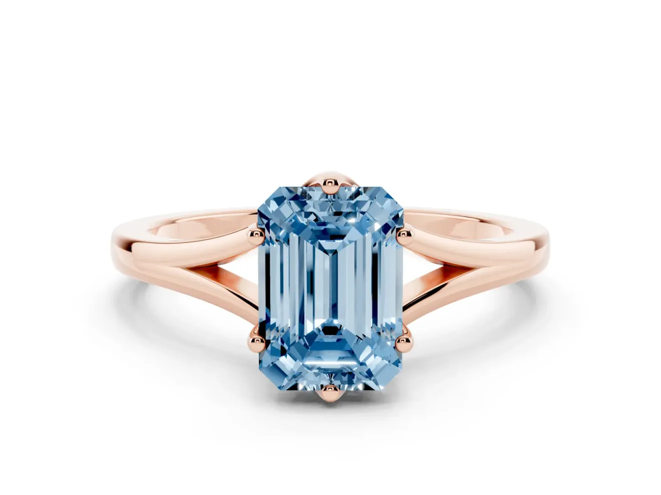 Emerald Cut Split Shank Engagement Ring Setting for a Fancy Blue Lab-Grown Diamond | Rose Gold