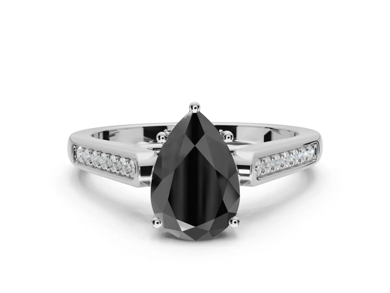 Pear-Shaped Cathedral Solitaire Engagement Ring Setting for a Black Center | Sterling Silver