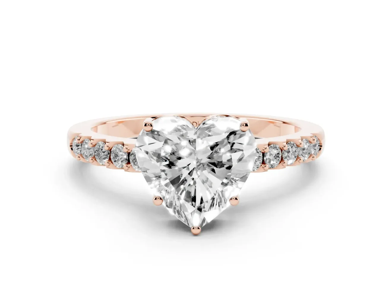 Heart-Shaped Hidden Halo Solitaire Engagement Ring Setting | Shared Prong Band | Rose Gold
