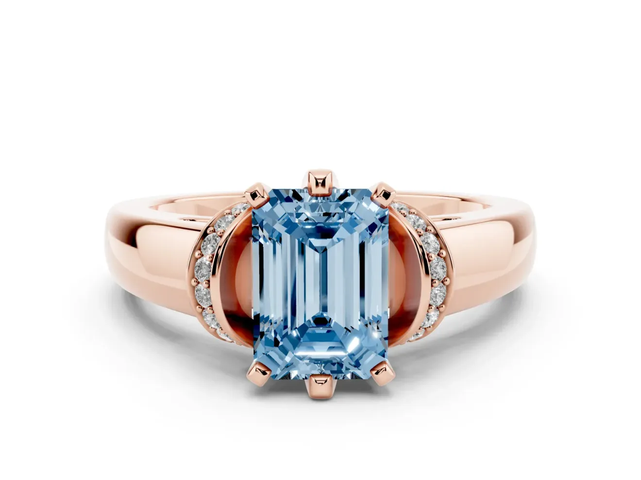 Emerald Cut Pavé Collar Engagement Ring Setting for a Fancy Blue Lab-Grown Diamond | Rose Gold
