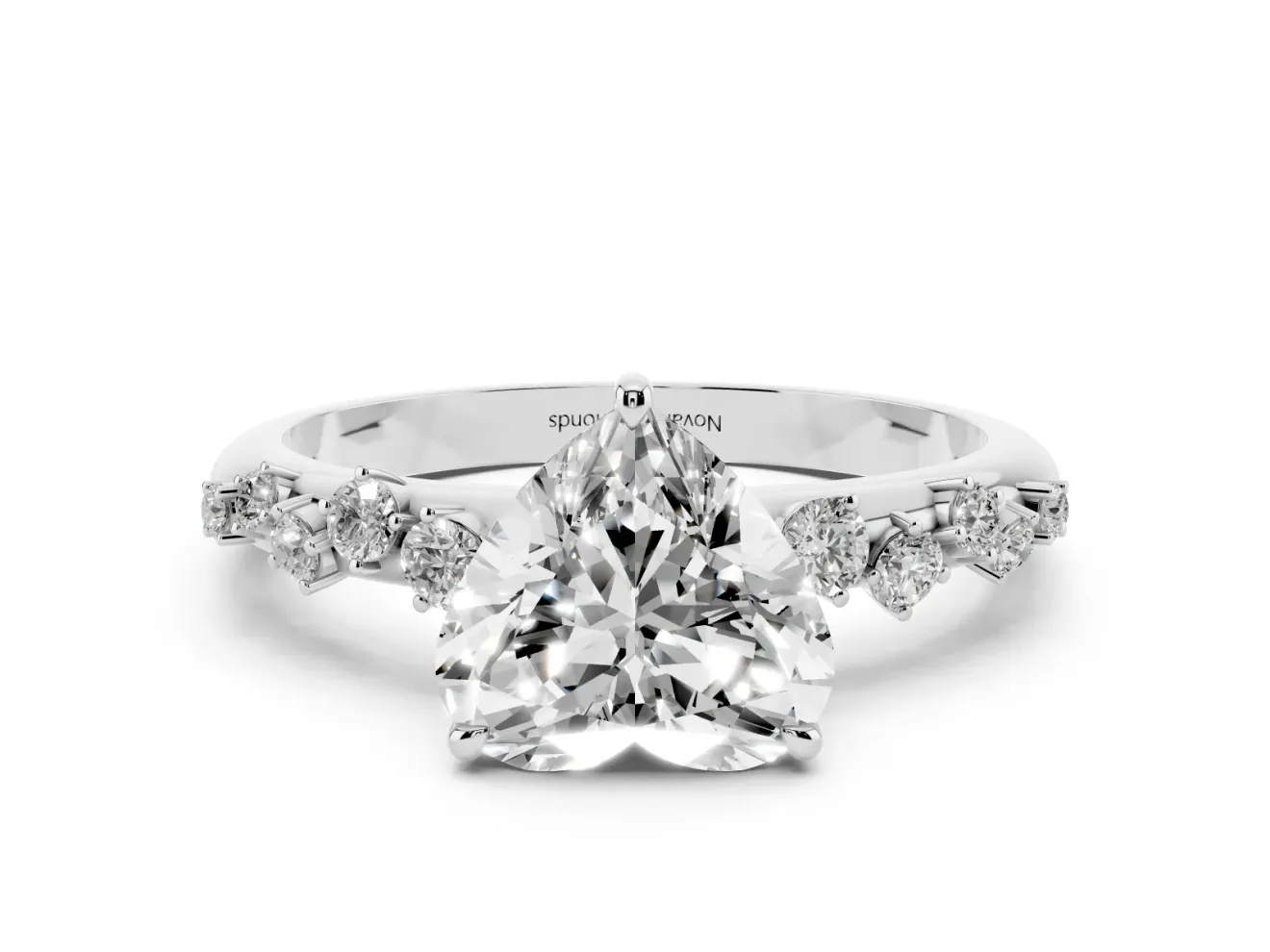 Heart Cut Diamond Cluster Solitaire Ring Set in White gold with Prong Setting