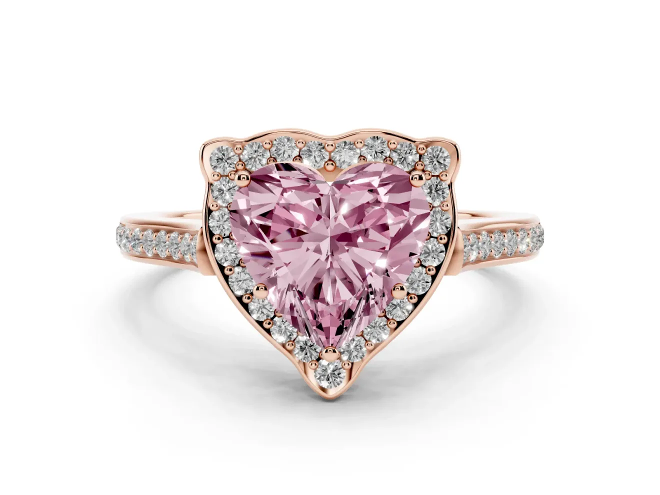Heart-Shaped Petal Tip Halo Engagement Ring Setting for a Fancy Pink Lab-Grown Diamond | Pavé Band | Rose Gold