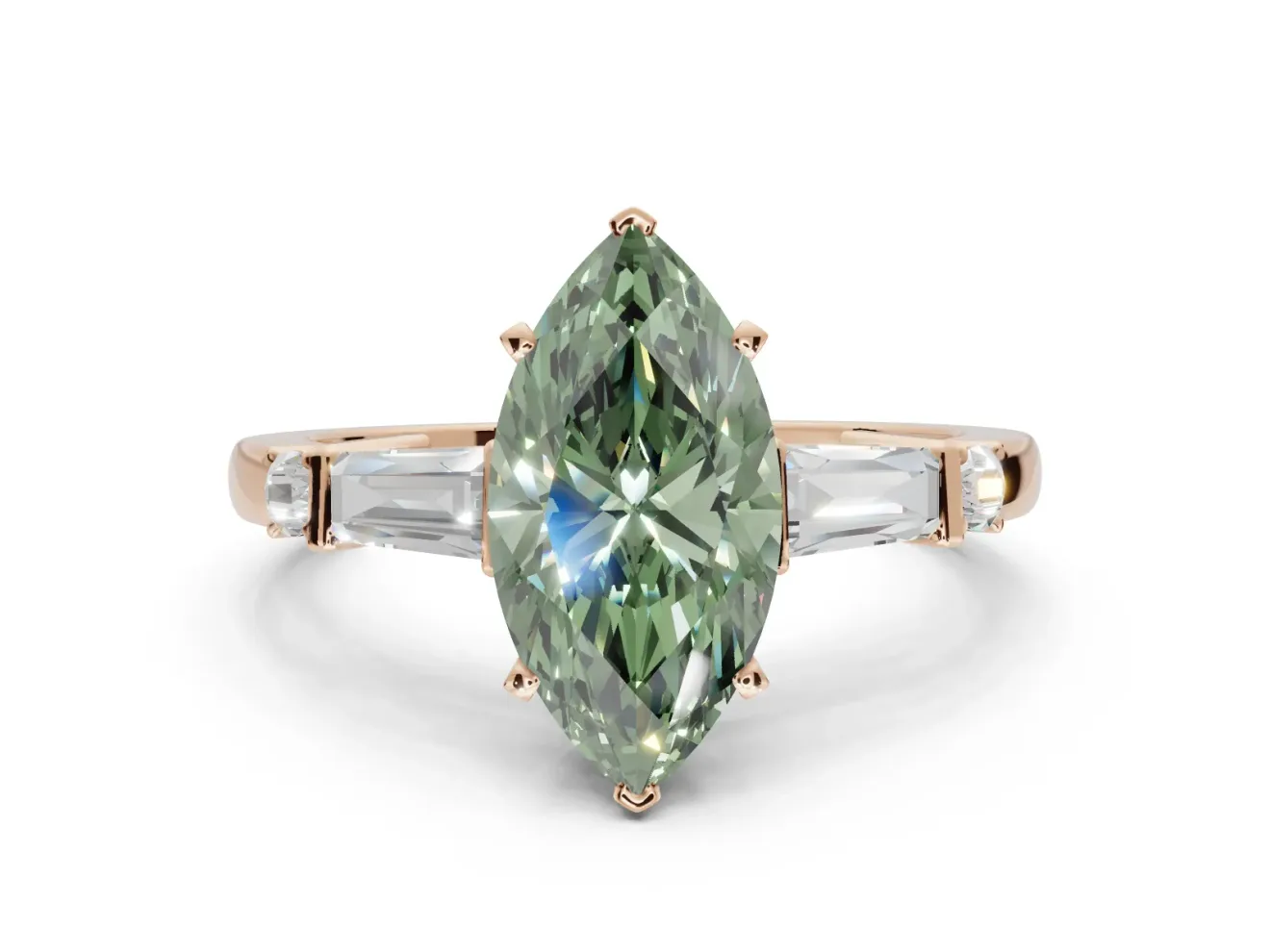 Marquise Tapered Baguette Engagement Ring Setting for a Fancy Green Lab-Grown Diamond | Rose Gold