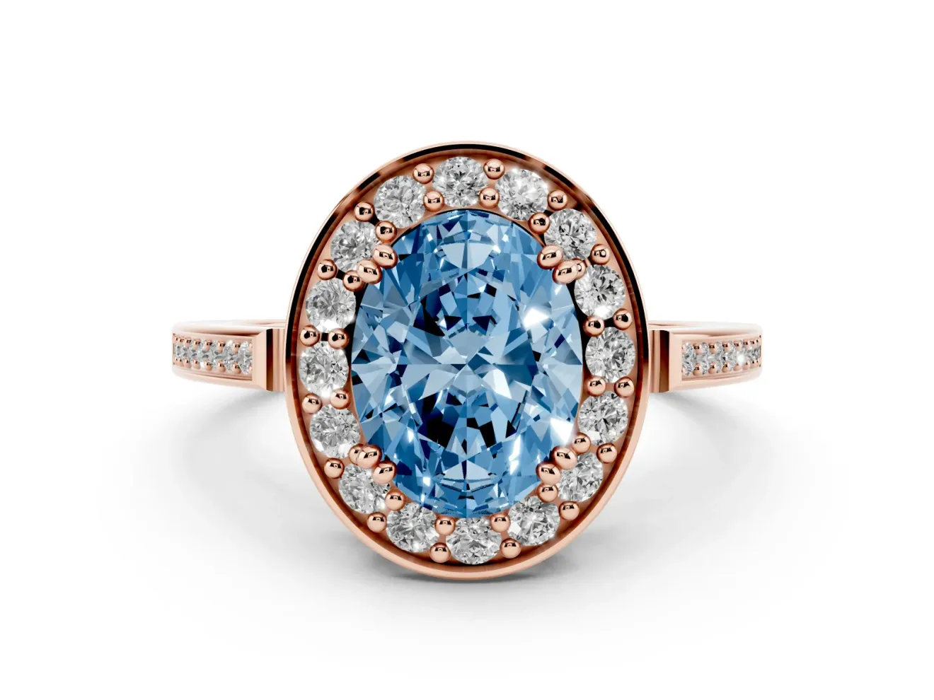 Oval Halo Engagement Ring Setting for a Fancy Blue Lab-Grown Diamond | Polished Halo Rim | Rose Gold