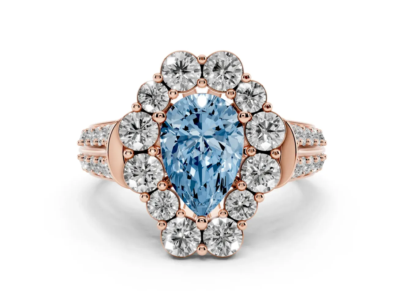 Pear-Shaped Large Accent Halo Engagement Ring Setting for a Fancy Blue Lab-Grown Diamond | Rose Gold