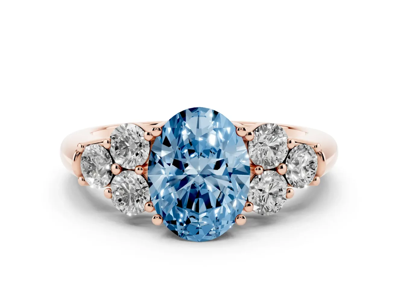Oval Side Stone Engagement Ring Setting for a Fancy Blue Lab-Grown Diamond | Rose Gold