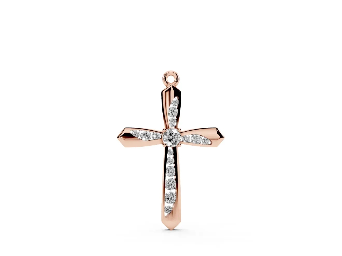 Round Lab-Grown Diamond Pavé Cross Pendant Necklace | Flared Pointed Arms | Rose Gold