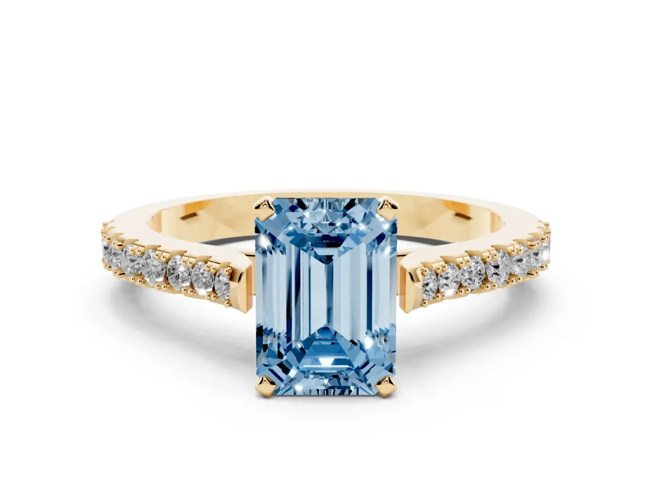 Emerald Cut Pavé Engagement Ring Setting for a Fancy Blue Lab-Grown Diamond | Yellow Gold - Design NV-24454