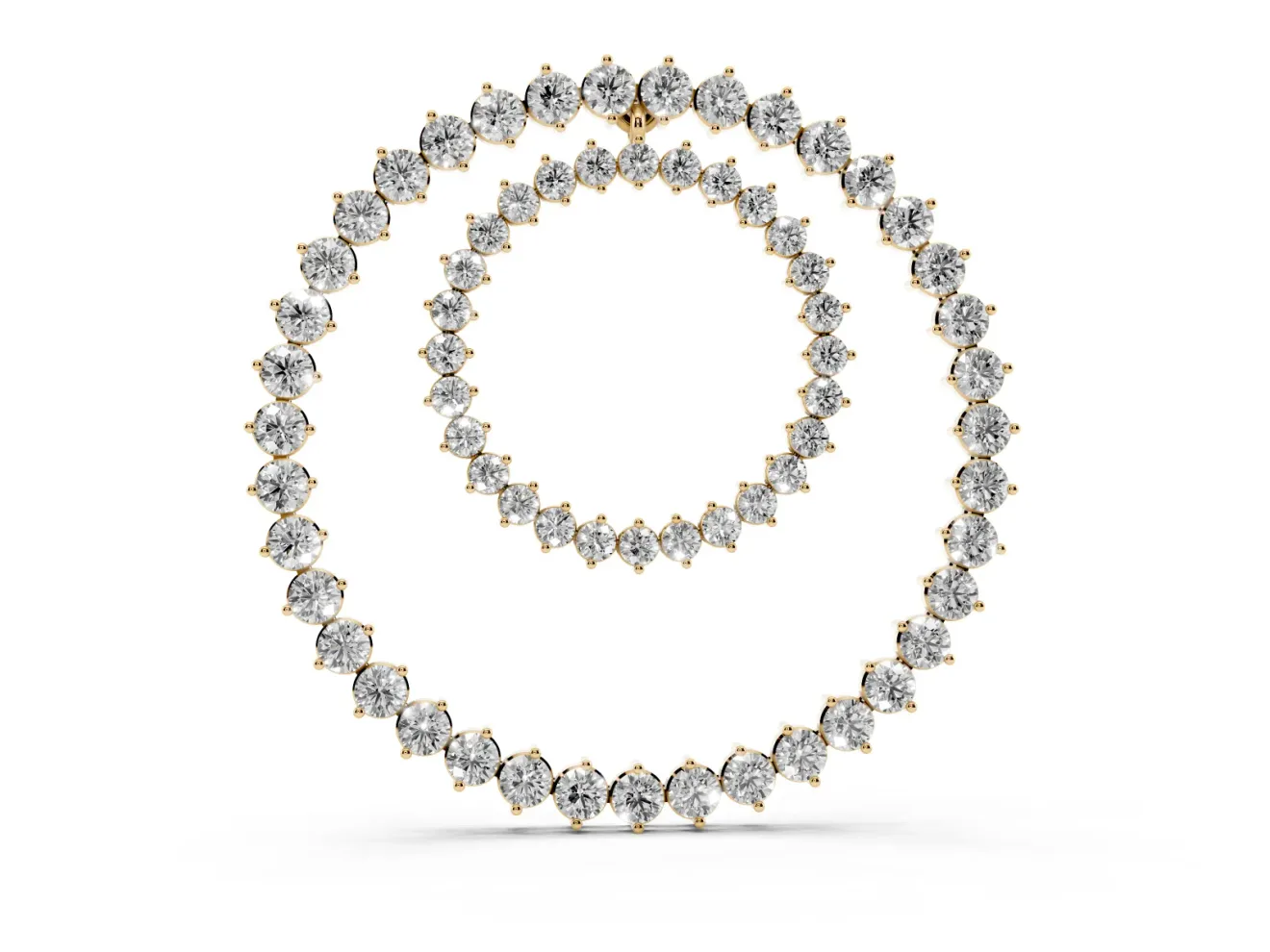 Round Diamond Double Halo Pendant Set in Yellow gold with Prong-Set Accents