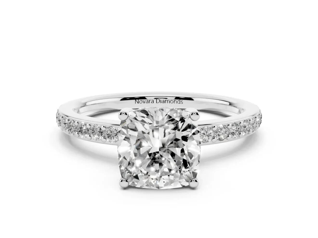 Cushion Cut Hidden Halo Pavé Engagement Ring Setting | Micro Pavé Band | Platinum