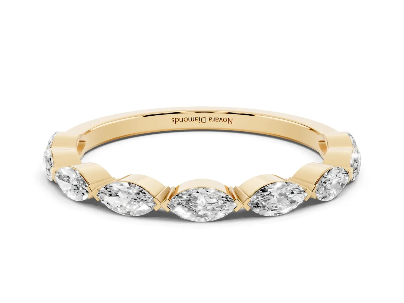 Marquise Diamond Eternity Band Set in Yellow gold with Bezel Setting