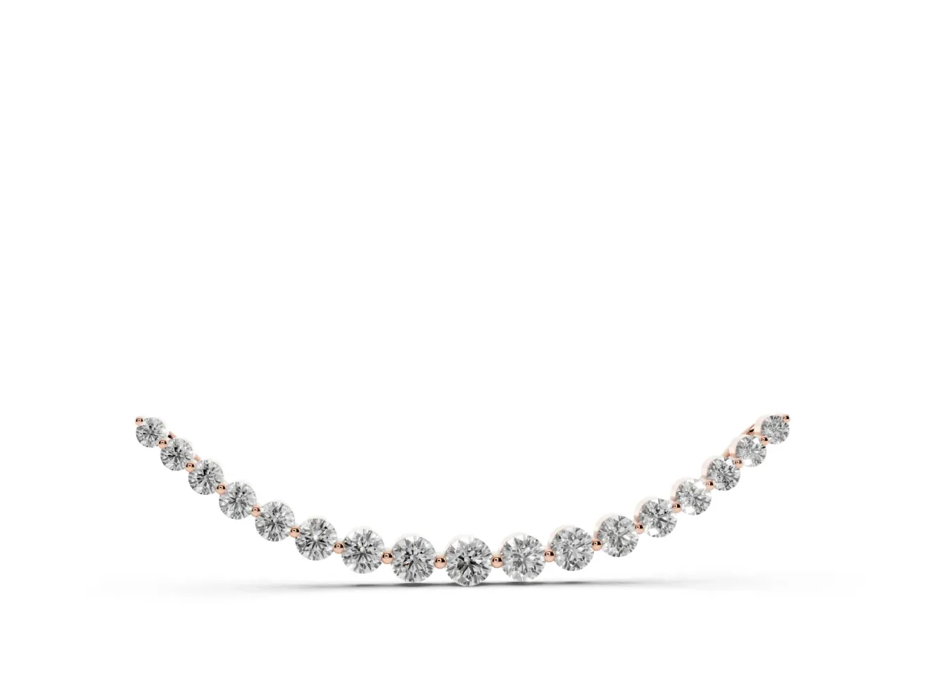 Round Lab-Grown Diamond Graduated Curved Bar Necklace | Shared Prongs | Rose Gold