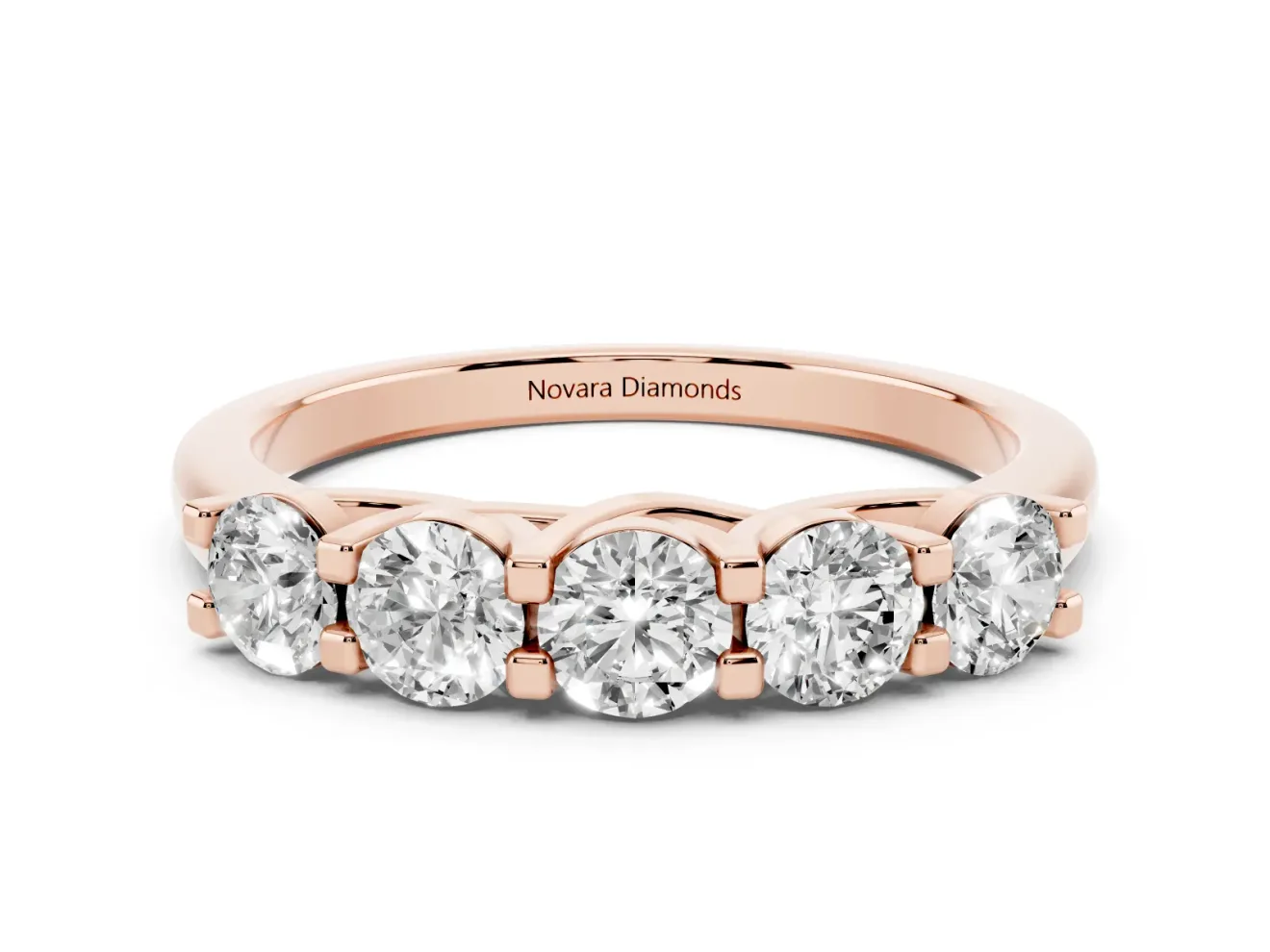 Round Lab-Grown Diamond Five-Stone Wedding Band | Square-Top Prongs | Rose Gold