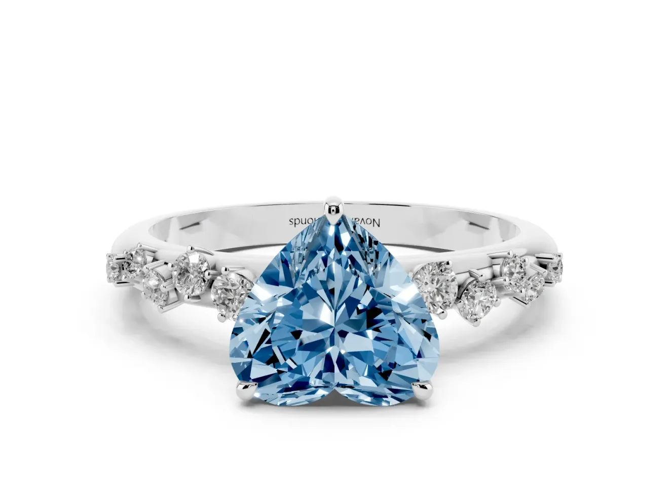Fancy Blue Heart Cut Diamond Cluster Solitaire Ring Set in Silver with Prong Setting