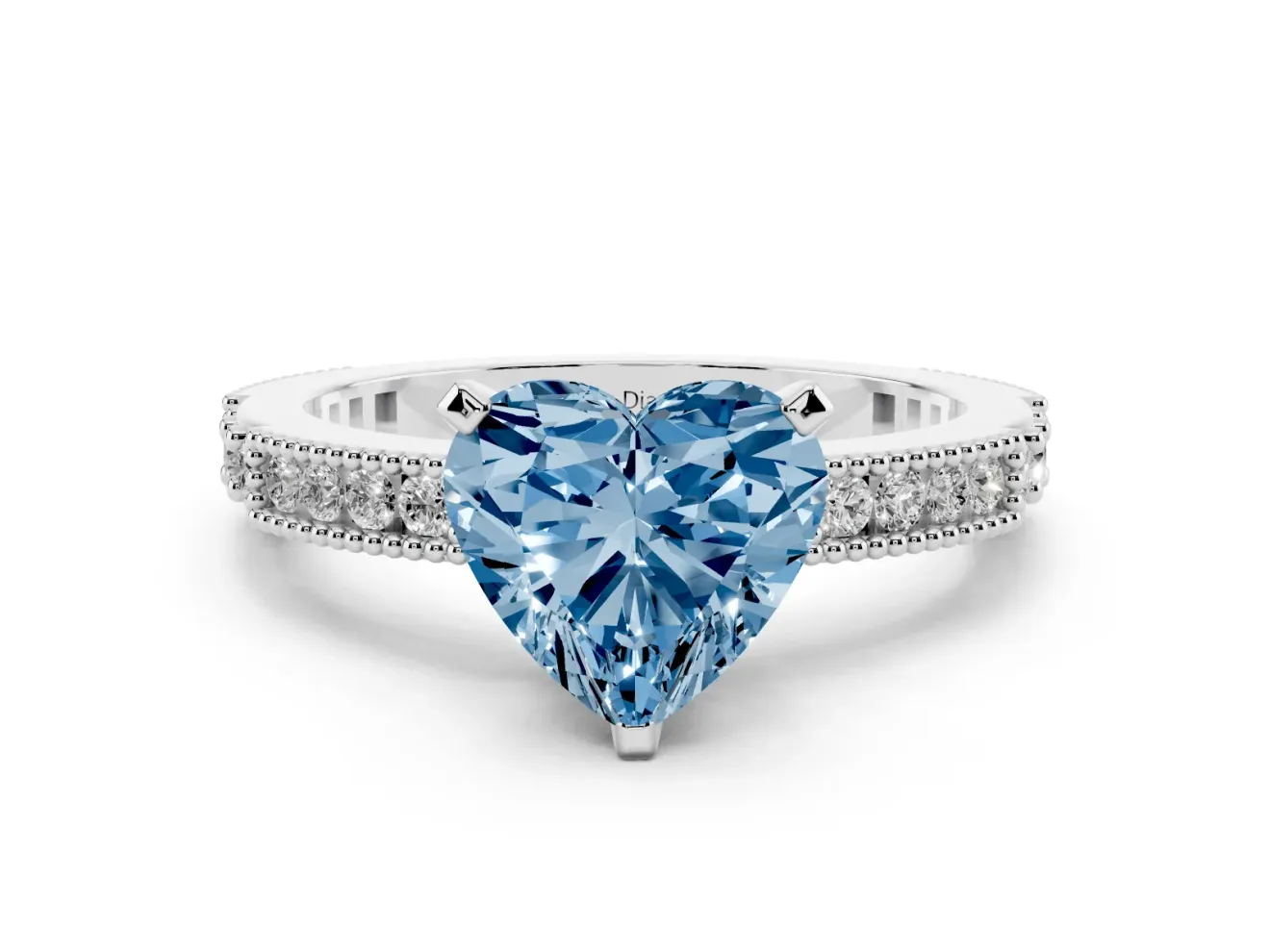 Heart-Shaped Vintage Engagement Ring Setting for a Fancy Blue Lab-Grown Diamond | Sterling Silver