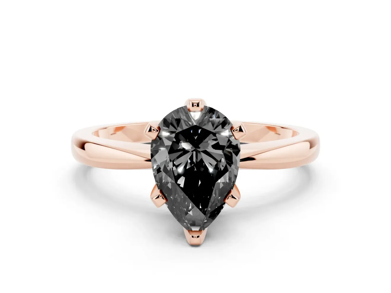 Pear-Shaped Tapered Solitaire Engagement Ring Setting for a Black Center | Rose Gold