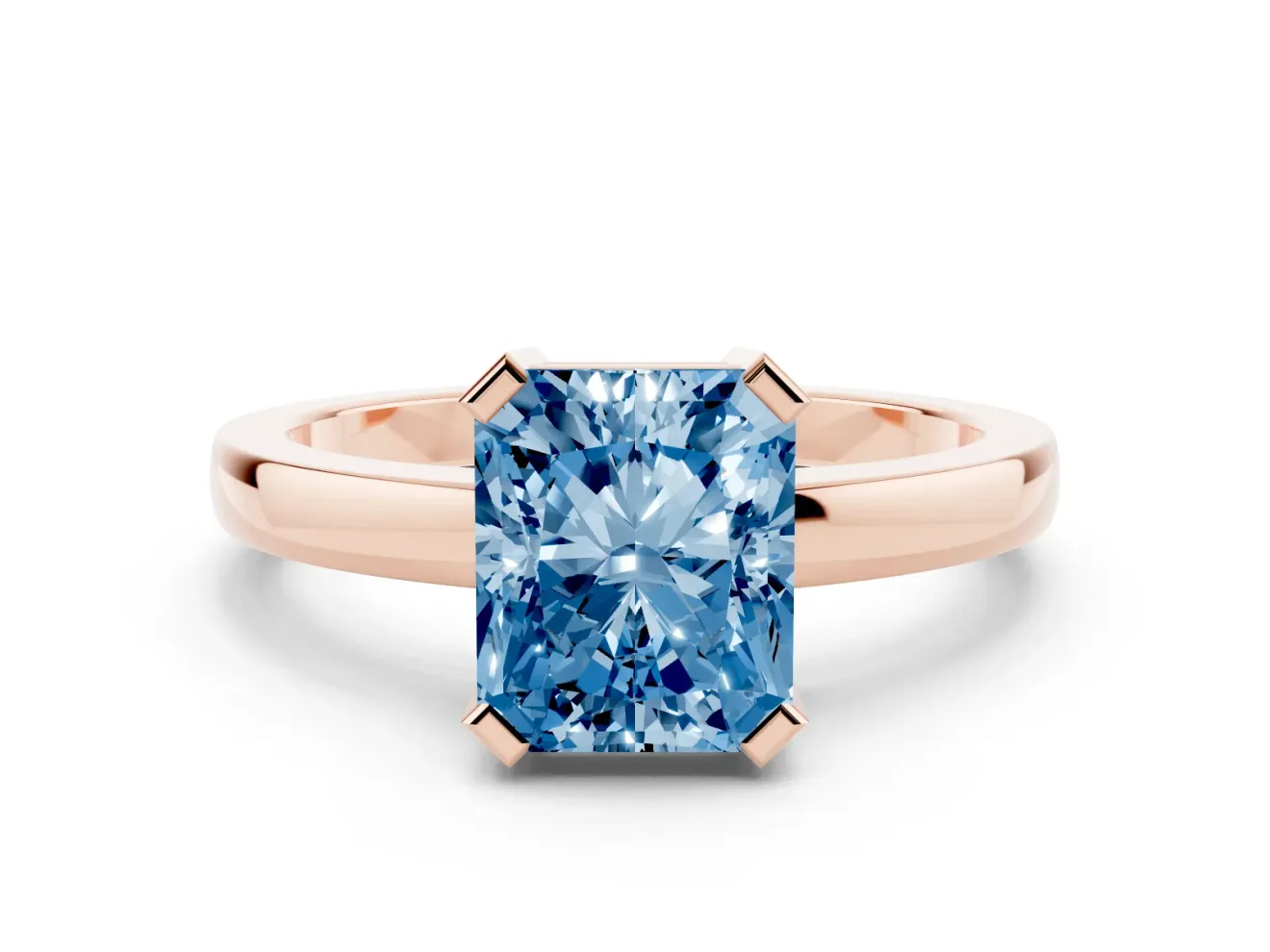Radiant Cut Solitaire Engagement Ring Setting for a Fancy Blue Lab-Grown Diamond | Flat Tab Prongs | Rose Gold