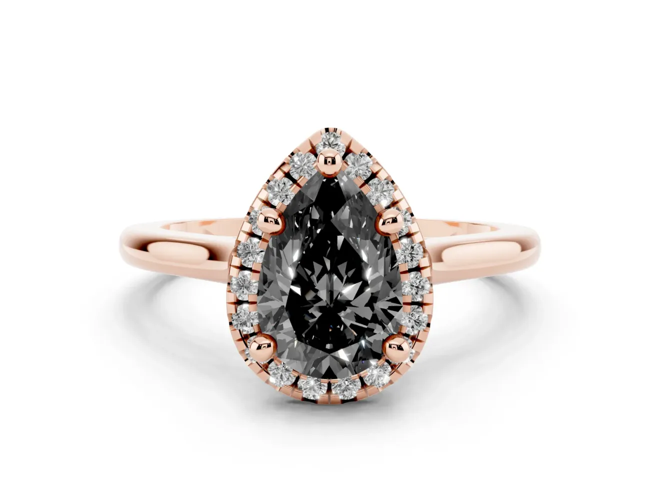 Pear-Shaped Halo Engagement Ring Setting for a Black Center | Plain Polished Band | Rose Gold