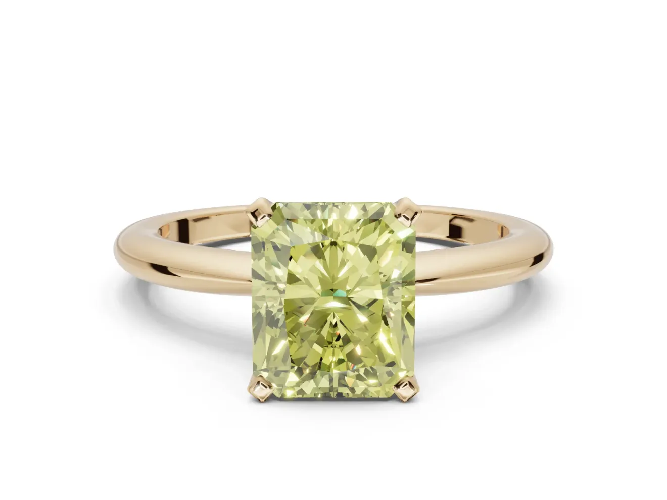 Radiant Cut Solitaire Engagement Ring Setting for a Fancy Yellow Lab-Grown Diamond | Tapered Plain Band | Yellow Gold