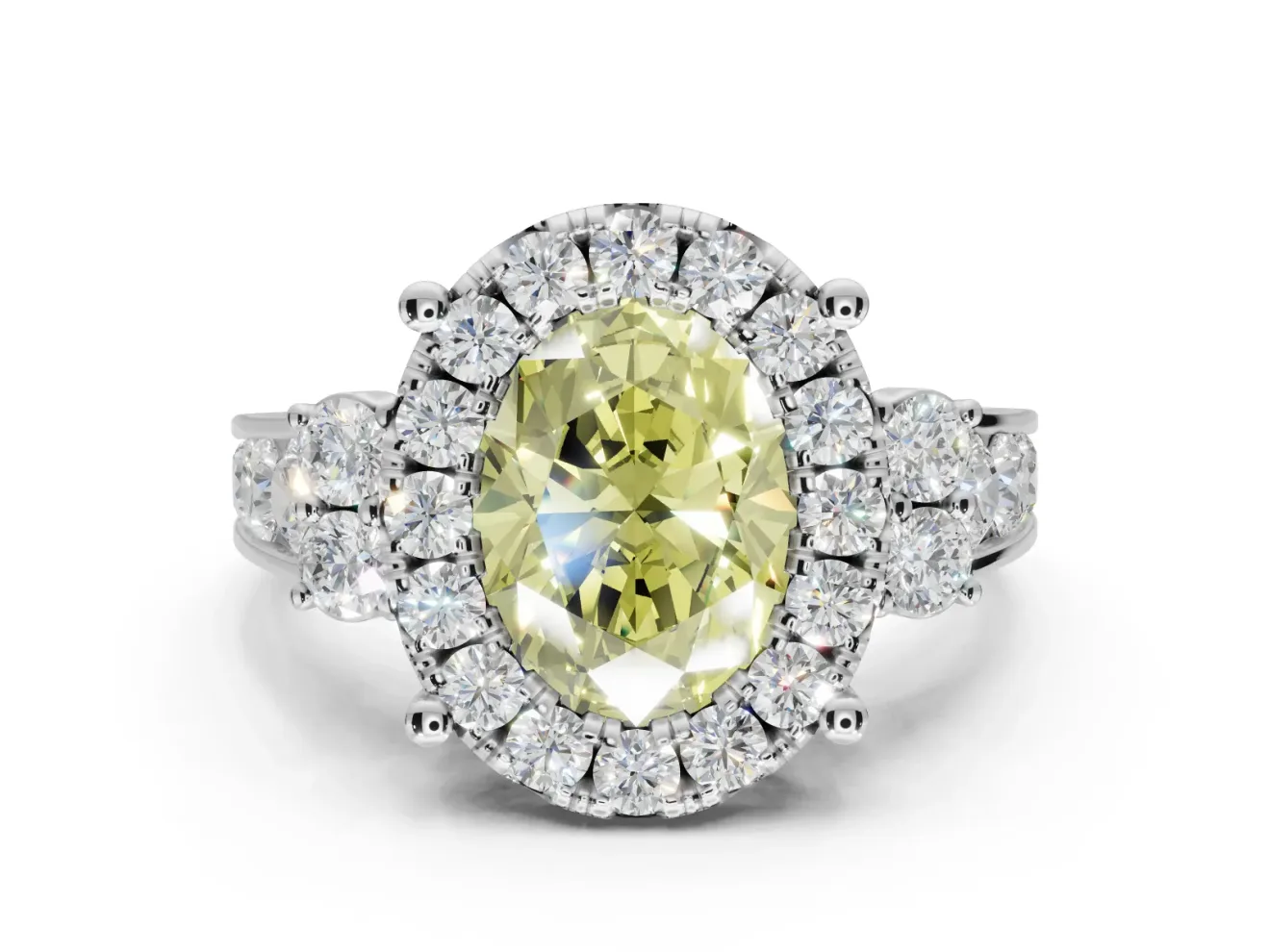 Oval Halo Engagement Ring Setting for a Fancy Yellow Lab-Grown Diamond | Graduated Channel Band | Sterling Silver