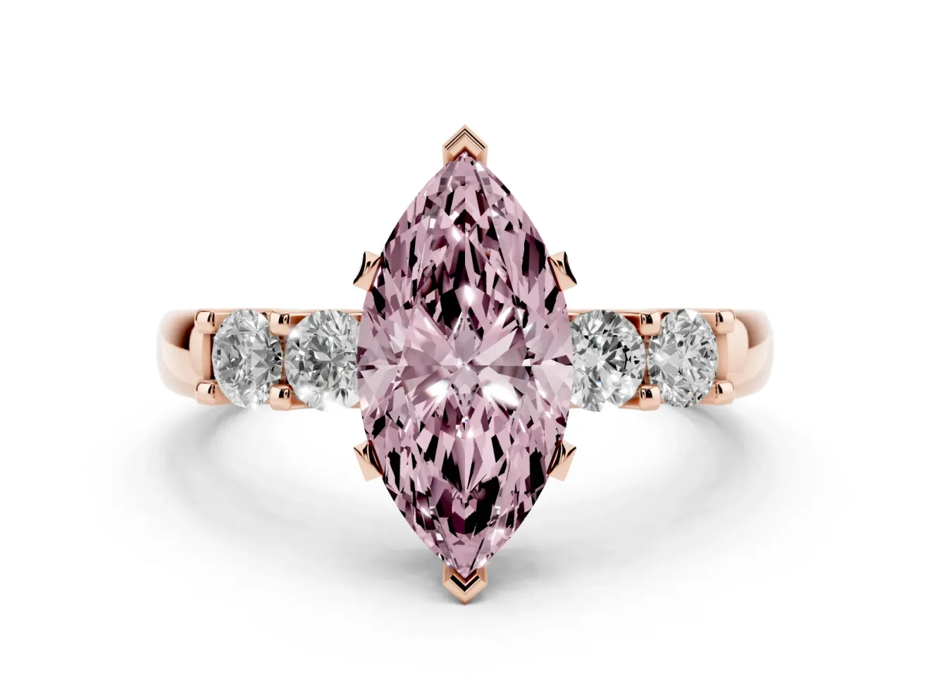 Marquise Five Stone Engagement Ring Setting for a Fancy Pink Lab-Grown Diamond | Rose Gold