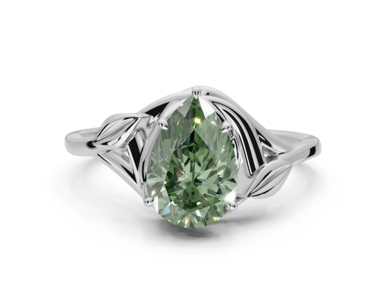 Pear-Shaped Bypass Solitaire Engagement Ring Setting for a Fancy Green Lab-Grown Diamond | Platinum