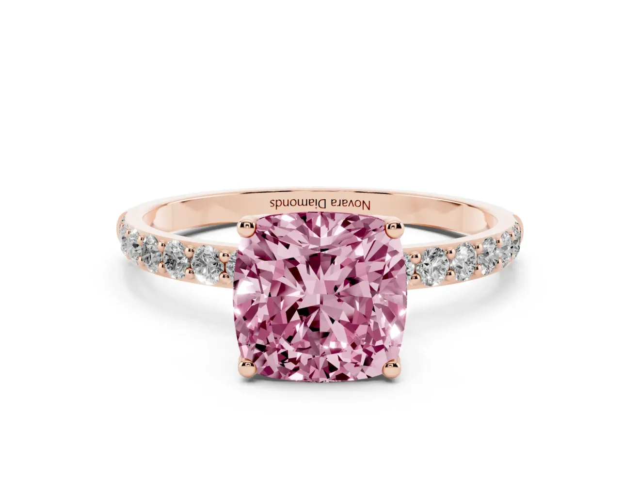Cushion Cut Pave Engagement Ring Setting for a Fancy Pink Lab-Grown Diamond | Slim Band | Rose Gold