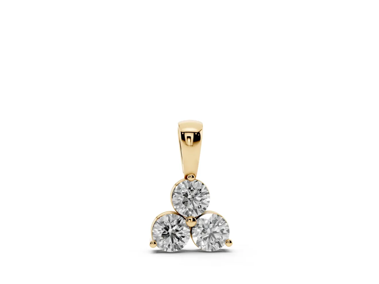 Round Lab-Grown Diamond Triangle Cluster Pendant Necklace | Shared Middle Prong | Yellow Gold