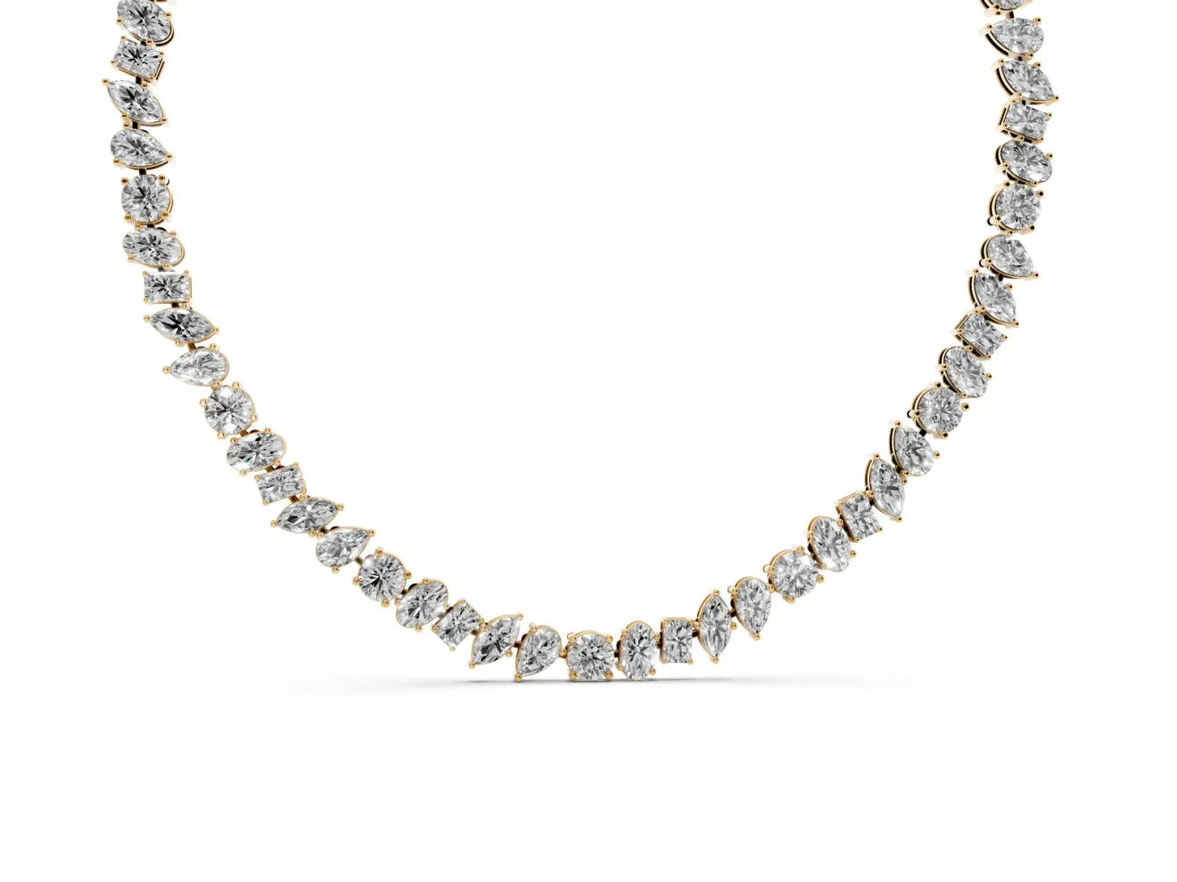 Mixed Shape Lab-Grown Diamond Tennis Necklace | Claw Prong Links | Yellow Gold