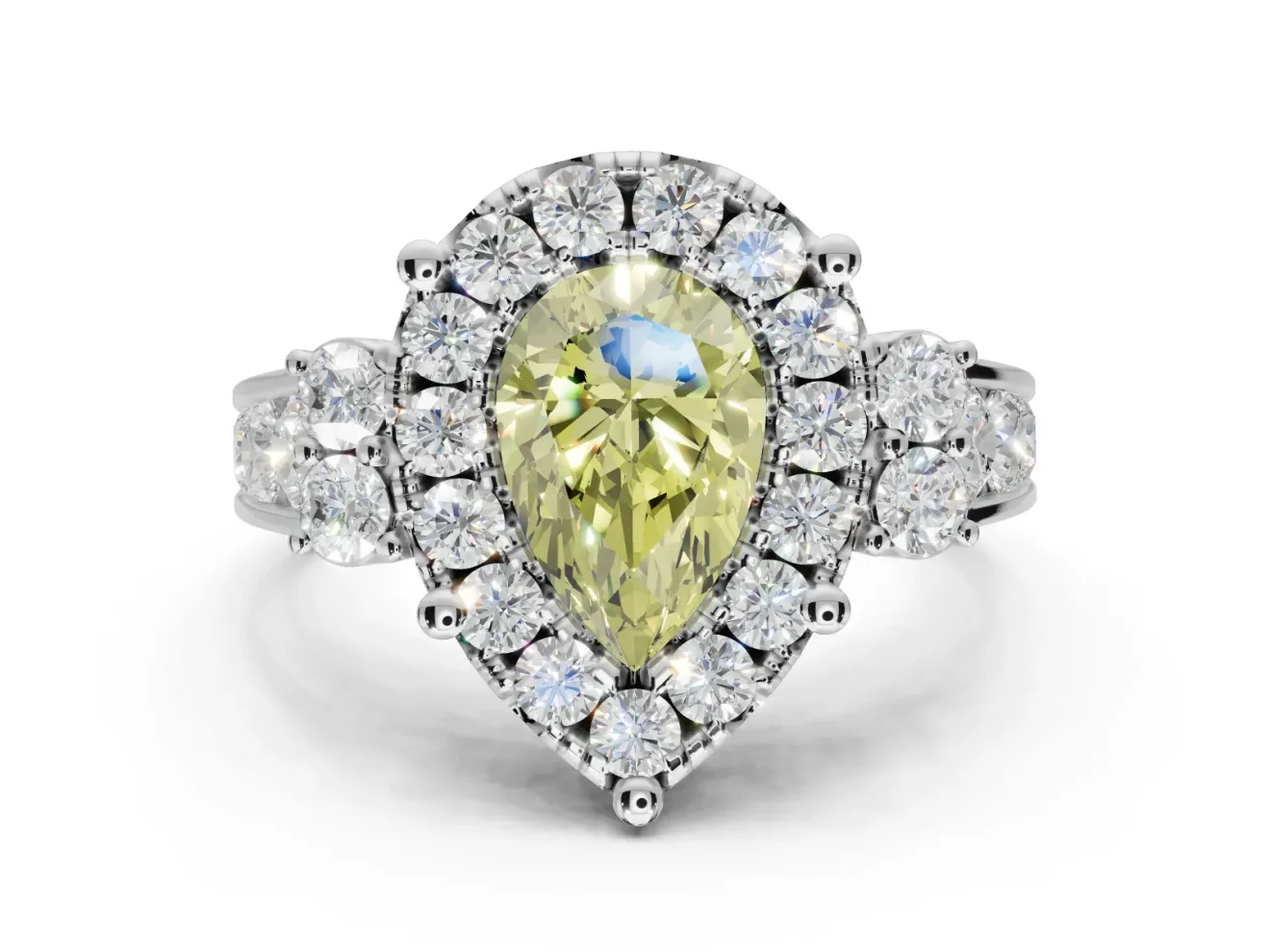 Pear-Shaped Halo Engagement Ring Setting for a Fancy Yellow Lab-Grown Diamond | Graduated Channel Band | Platinum