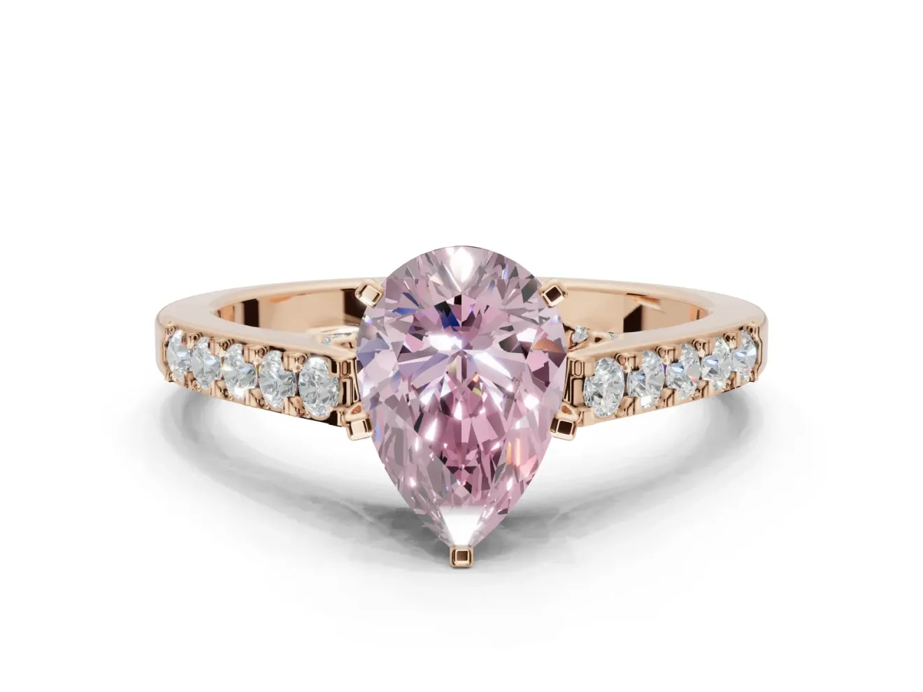 Pear-Shaped Pavé Solitaire Engagement Ring Setting for a Fancy Pink Lab-Grown Diamond | Crossover Gallery | Rose Gold