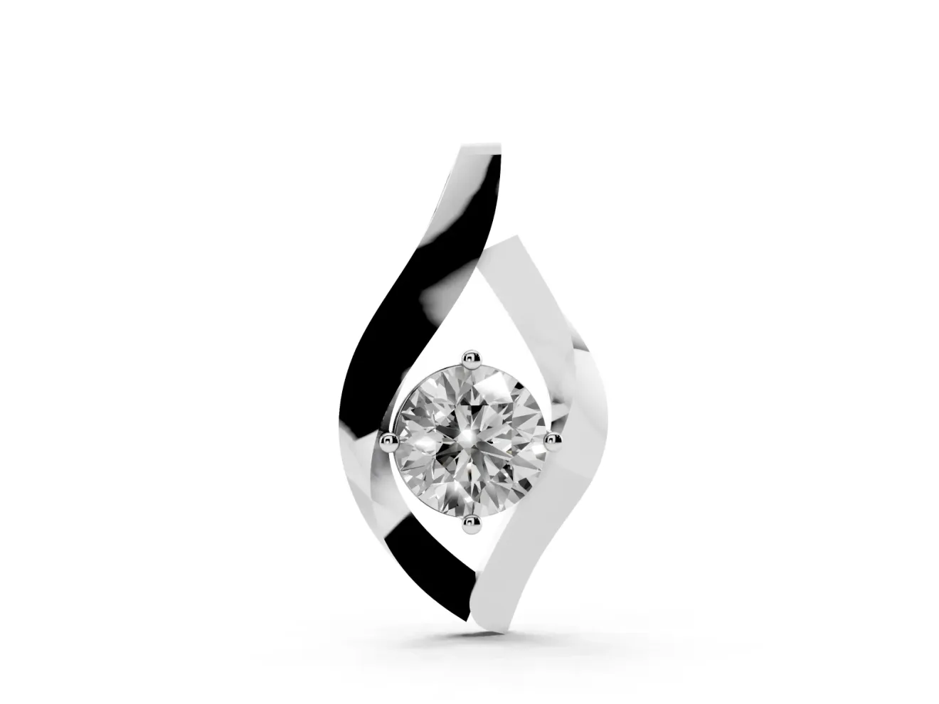 Round Lab-Grown Diamond Open Leaf Pendant Necklace | Prong Set | White Gold