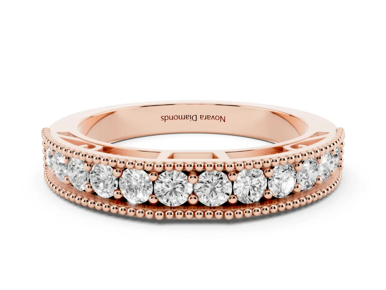 Round Diamond Pavé Chevron Band Set in Rose gold with Milgrain Edges
