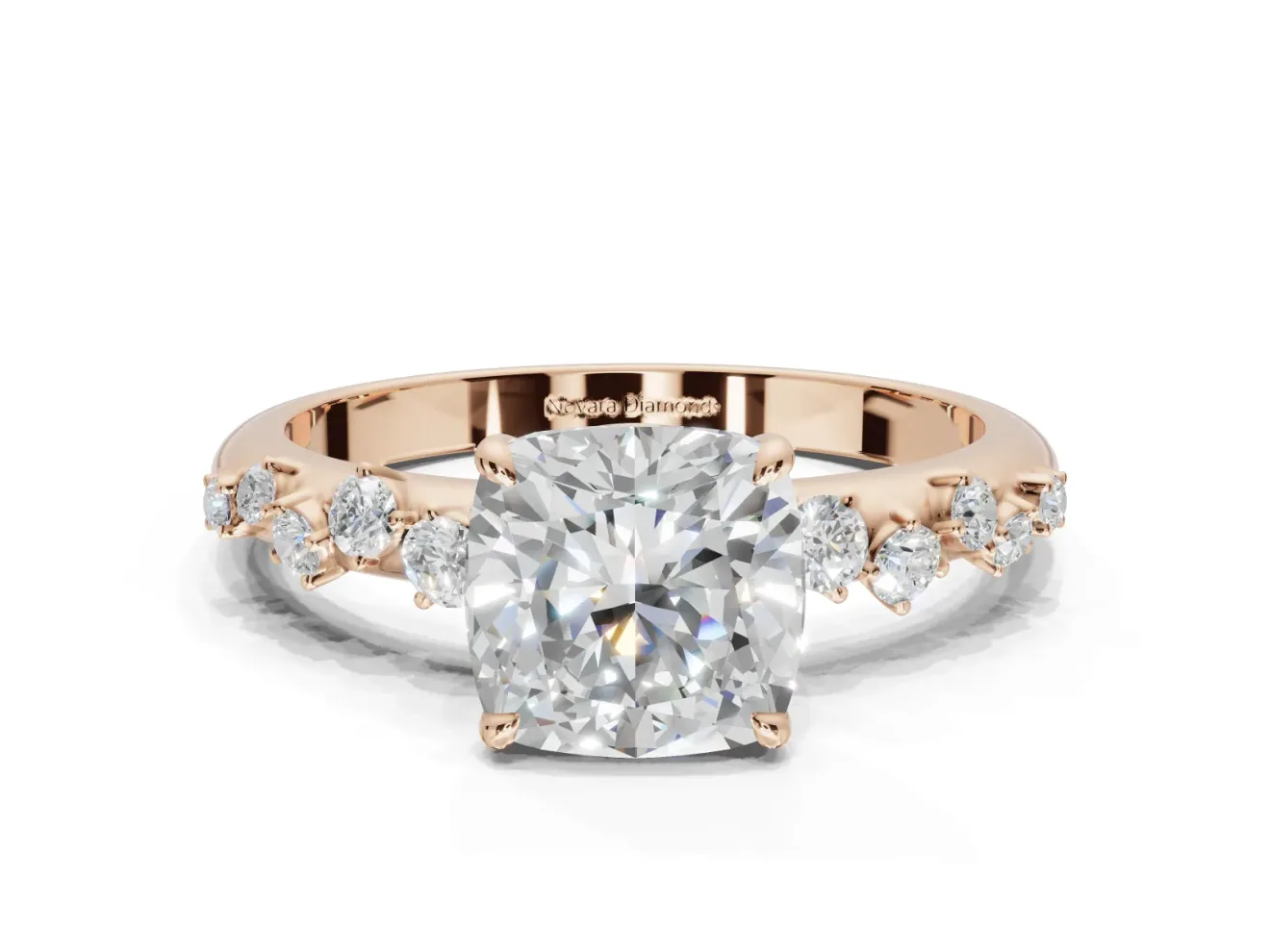 Cushion Cut Solitaire Engagement Ring Setting | Graduated Scattered Accents | Rose Gold