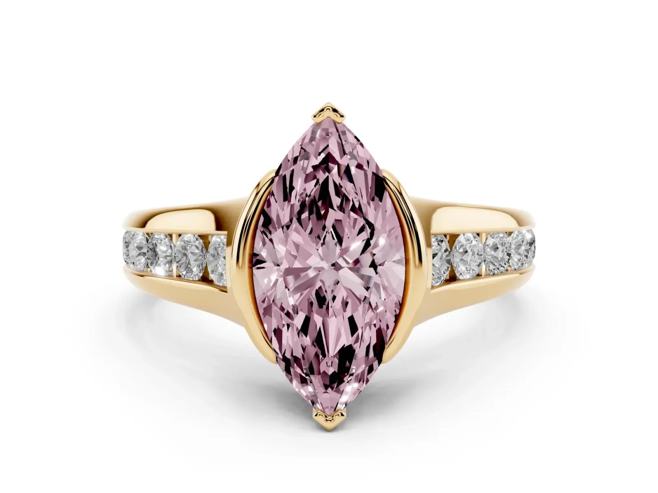 Marquise Half Bezel Engagement Ring Setting for a Fancy Pink Lab-Grown Diamond | Yellow Gold