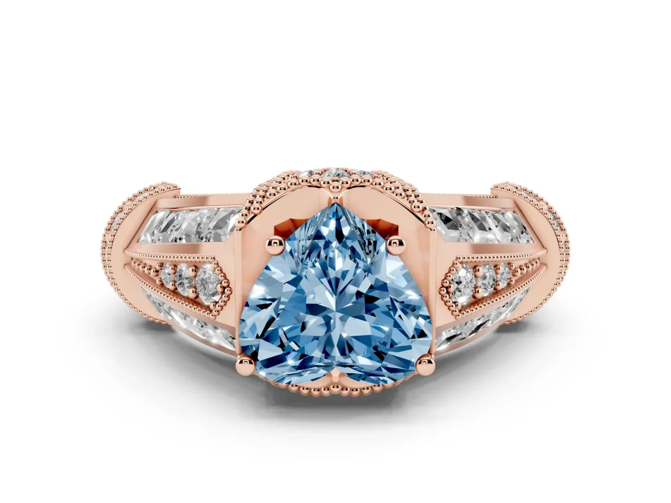 Heart-Shaped Vintage Milgrain Engagement Ring Setting for a Fancy Blue Lab-Grown Diamond | Hidden Halo | Rose Gold