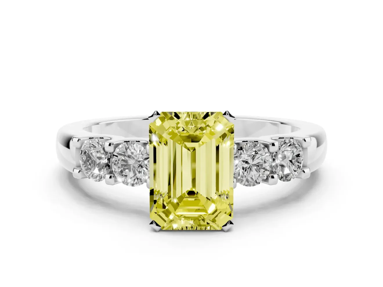 Emerald Cut Five Stone Engagement Ring Setting for a Fancy Yellow Lab-Grown Diamond | Platinum