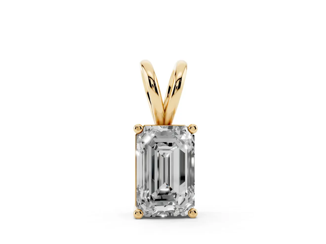 Emerald Cut Lab-Grown Diamond Solitaire Pendant Necklace | Corner Claw Prongs | Yellow Gold