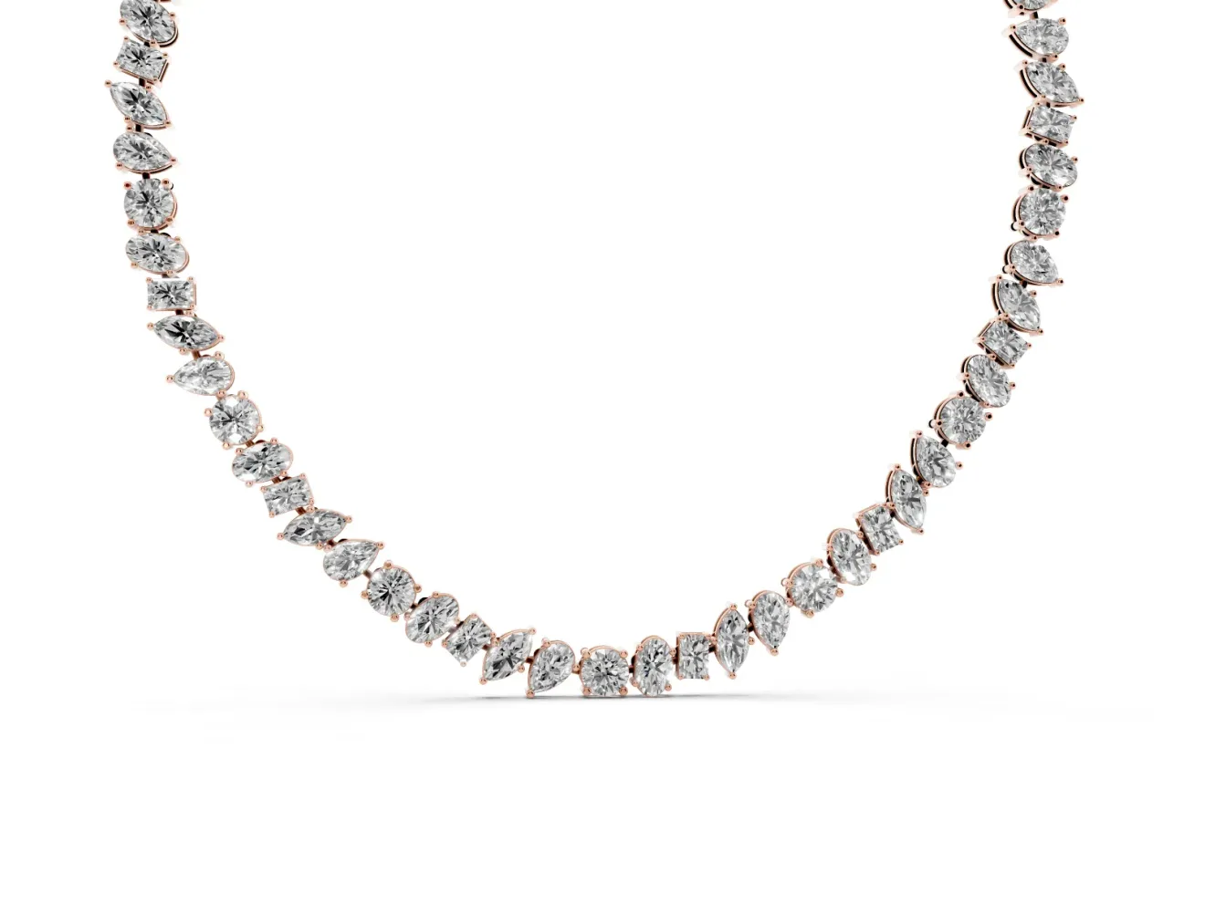 Mixed Shape Lab-Grown Diamond Tennis Necklace | Claw Prong Links | Rose Gold