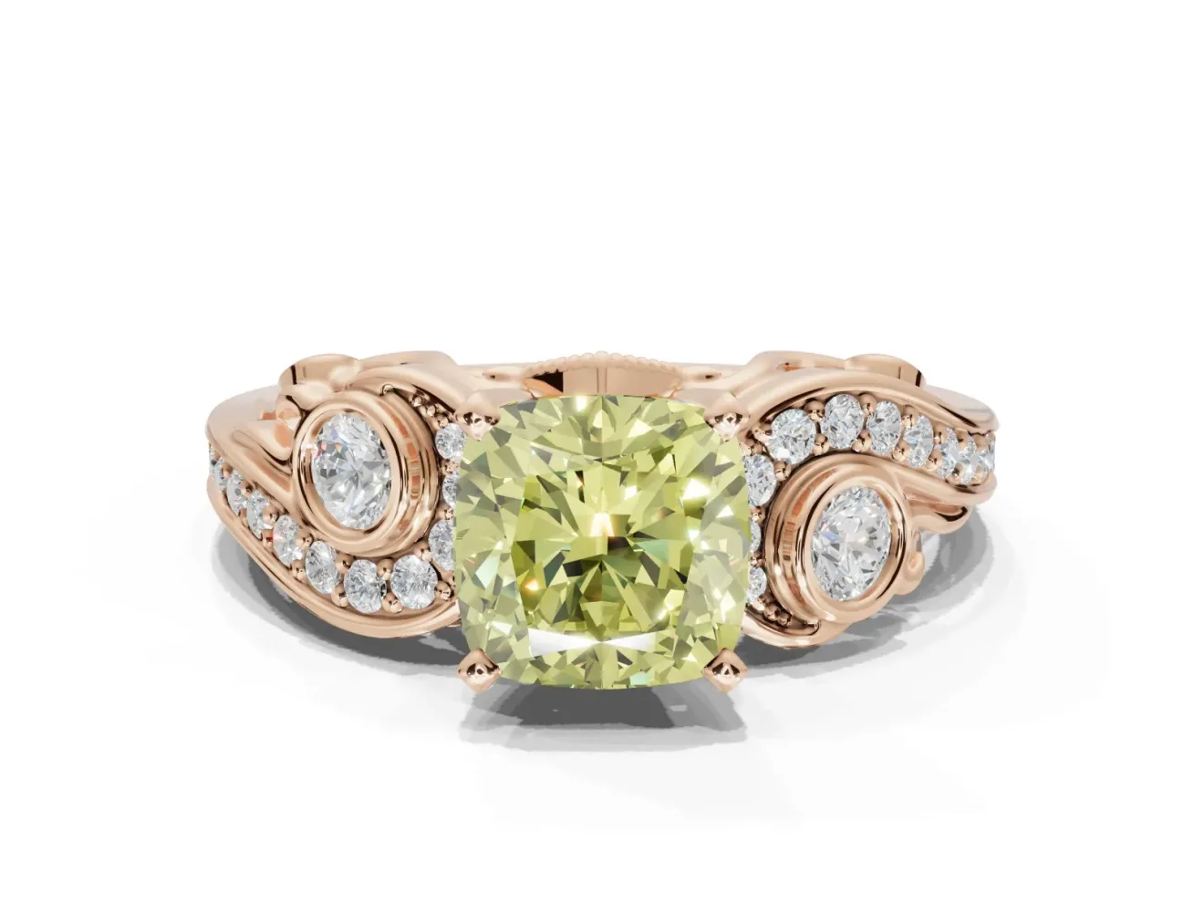 Cushion Cut Swirl Engagement Ring Setting for a Fancy Yellow Lab-Grown Diamond | Rose Gold