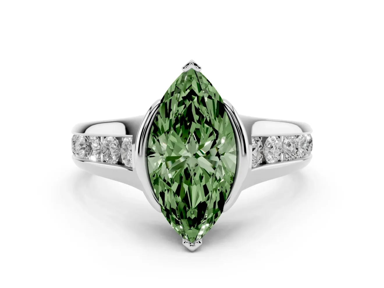 Marquise Half Bezel Engagement Ring Setting for a Fancy Green Lab-Grown Diamond | White Gold