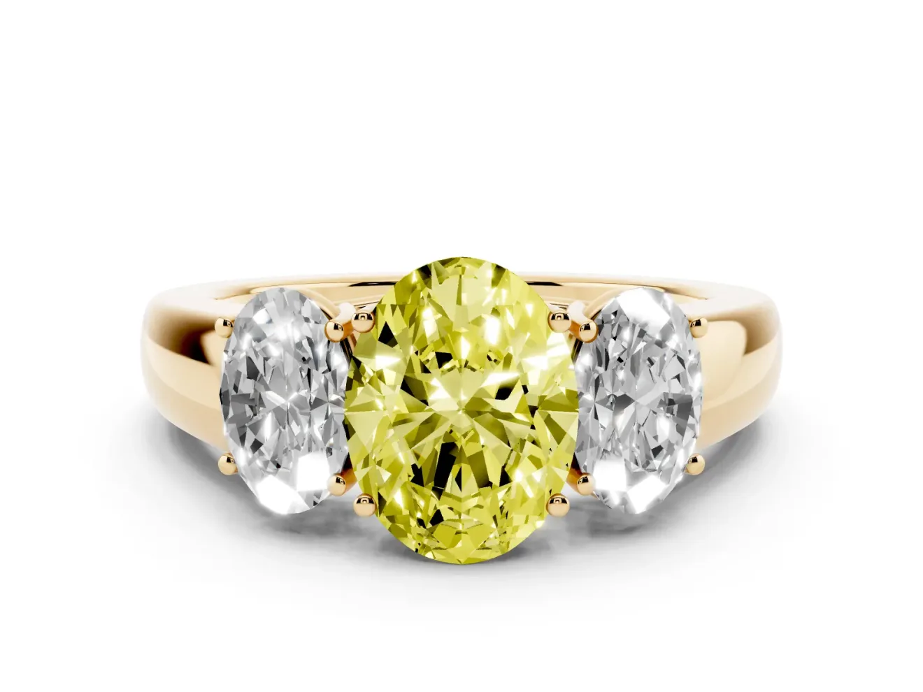 Oval 3 Stone Engagement Ring Setting for a Fancy Yellow Lab-Grown Diamond | Yellow Gold