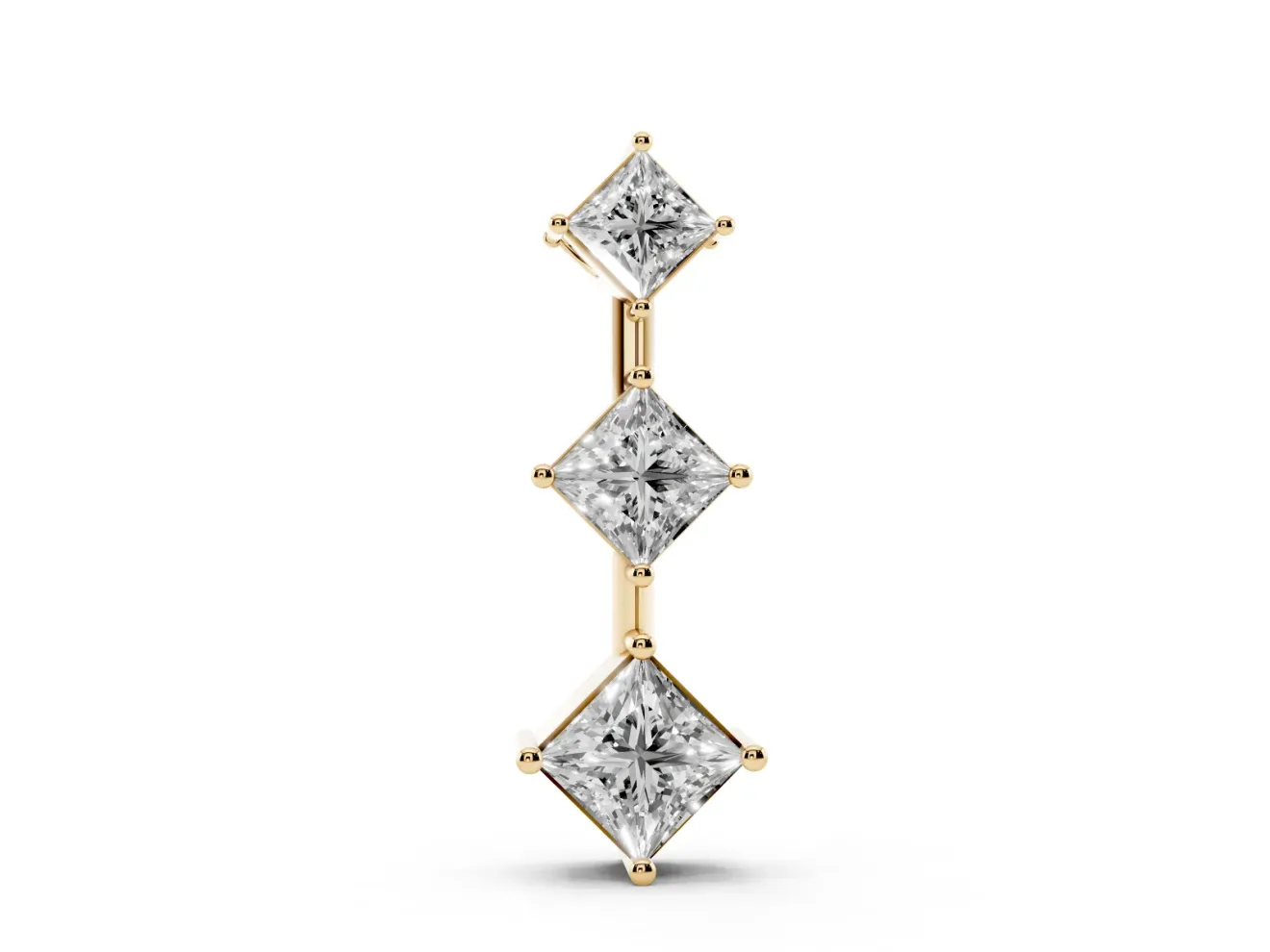 Princess Cut Lab-Grown Diamond Three-Stone Pendant Necklace | Set on Point | Yellow Gold