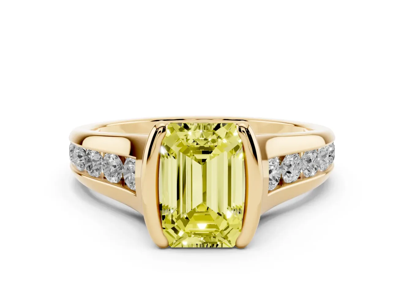 Emerald Cut Half Bezel Engagement Ring Setting for a Fancy Yellow Lab-Grown Diamond | Yellow Gold