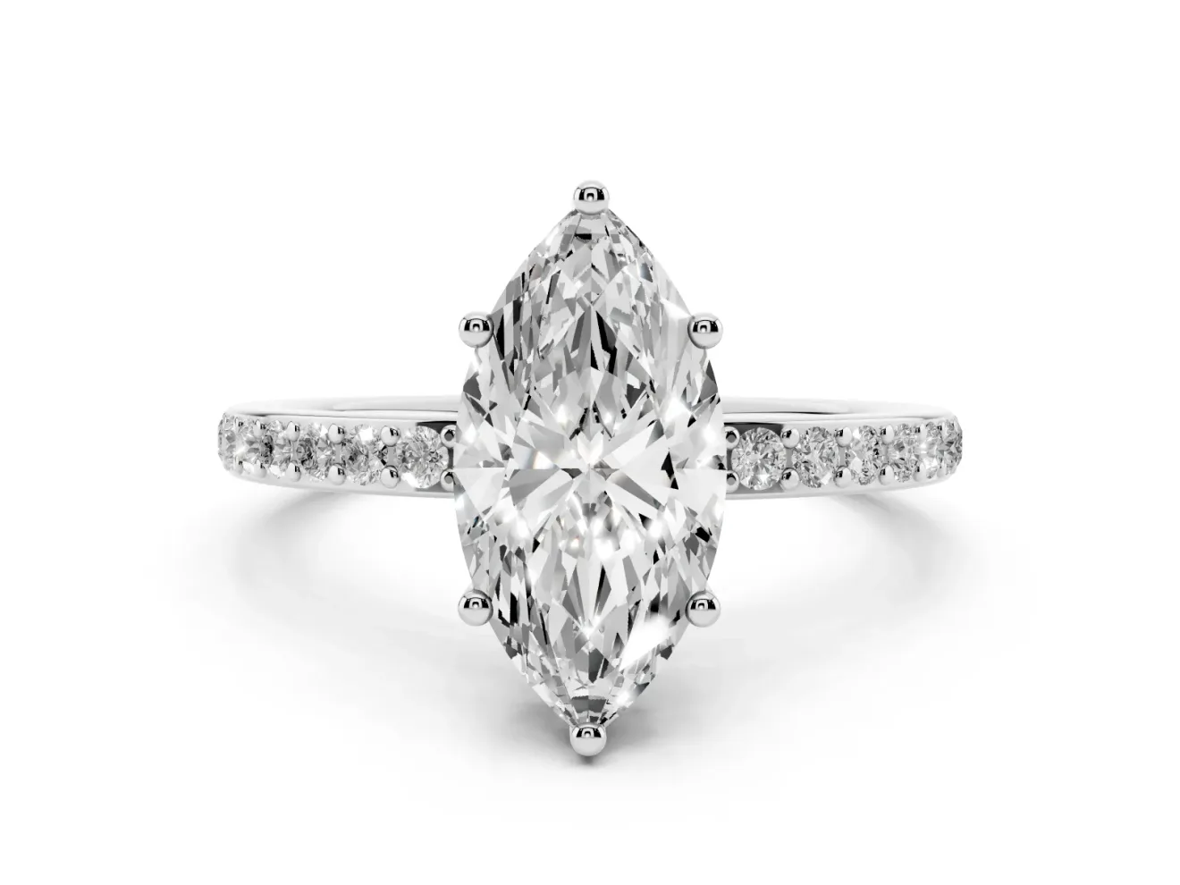 Marquise Cut Diamond Pavé Band Ring Set in Silver with Prong-Set Center Stone