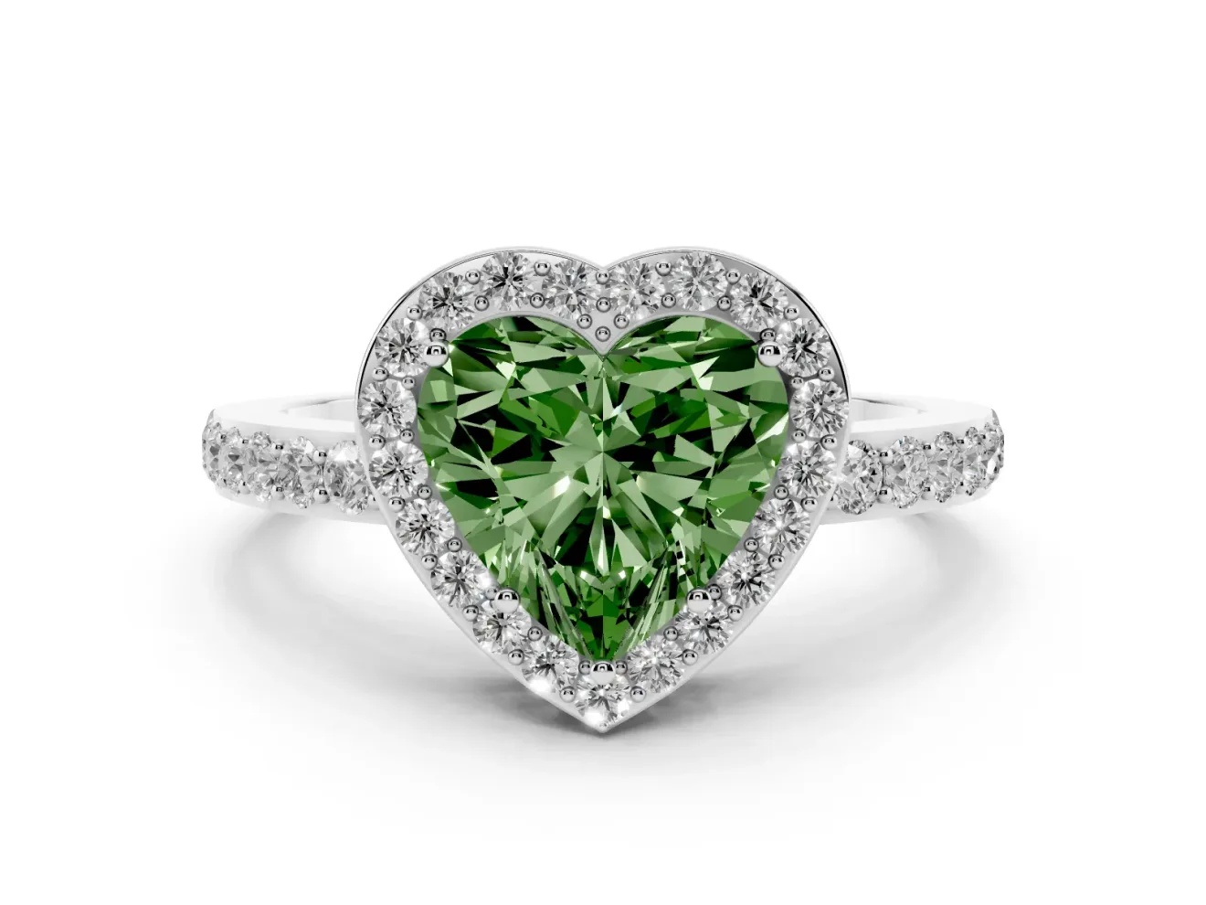 Heart-Shaped Halo Engagement Ring Setting for a Fancy Green Lab-Grown Diamond | Heart Gallery | Sterling Silver