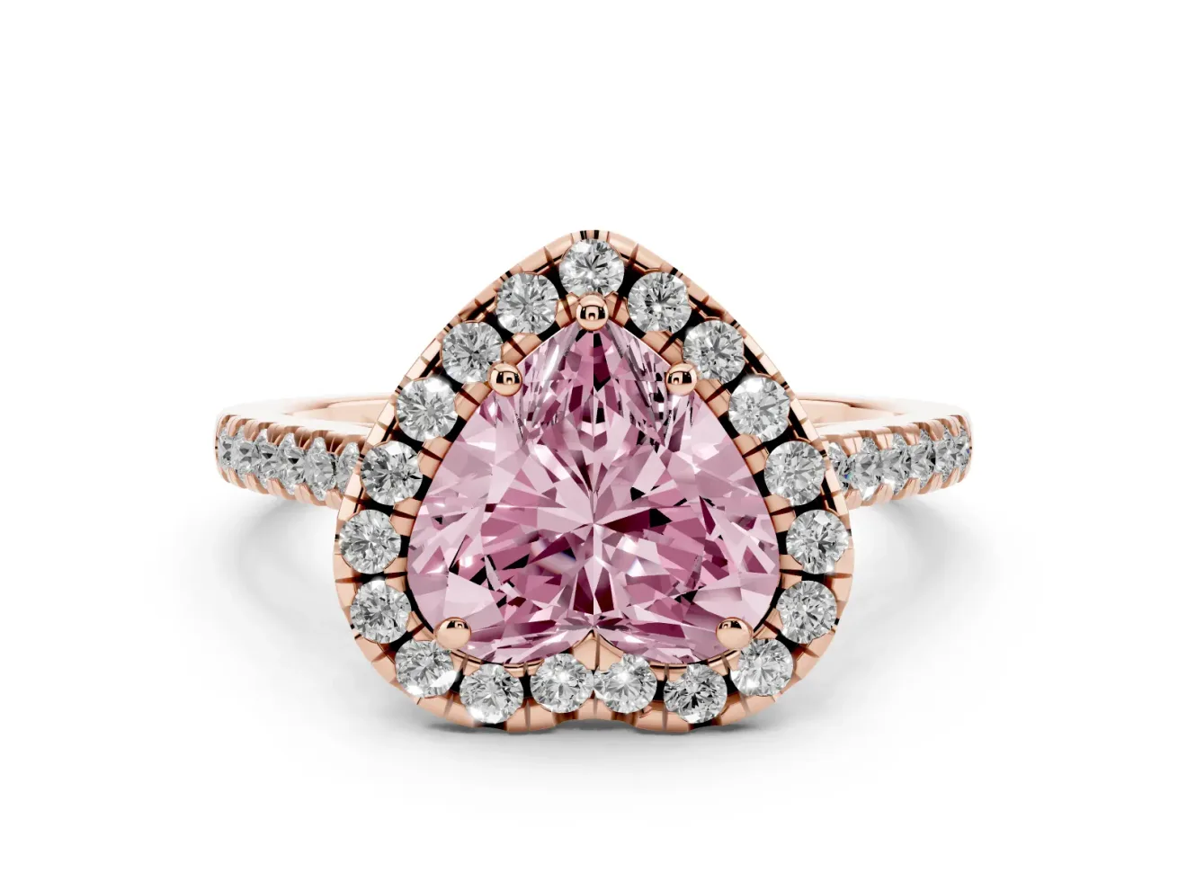 Heart-Shaped Raised Halo Engagement Ring Setting for a Fancy Pink Lab-Grown Diamond | Rose Gold