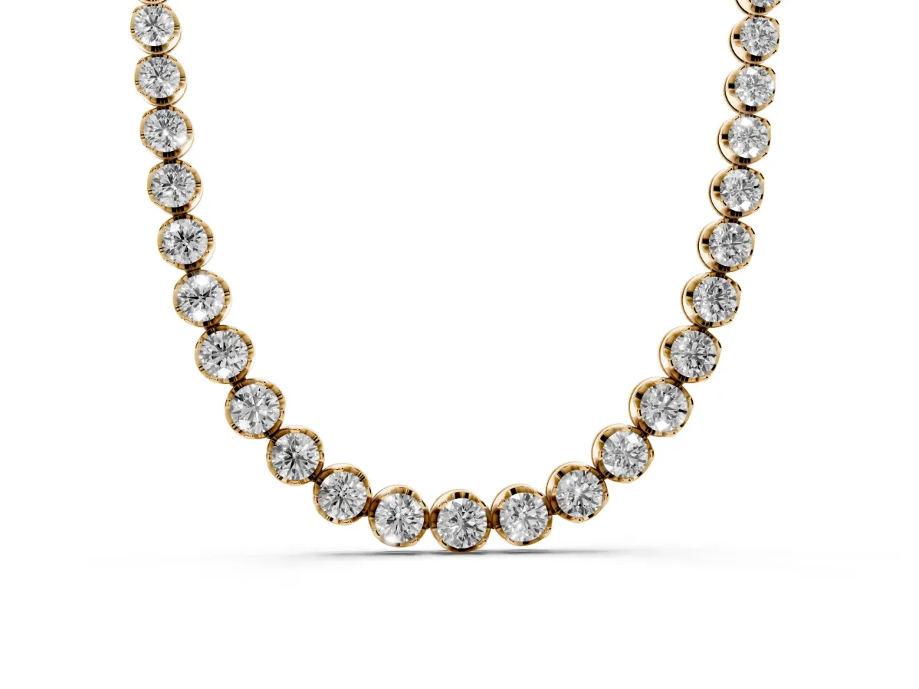 Round Lab-Grown Diamond Graduated Continuous Line Tennis Necklace | Prong Set | Yellow Gold