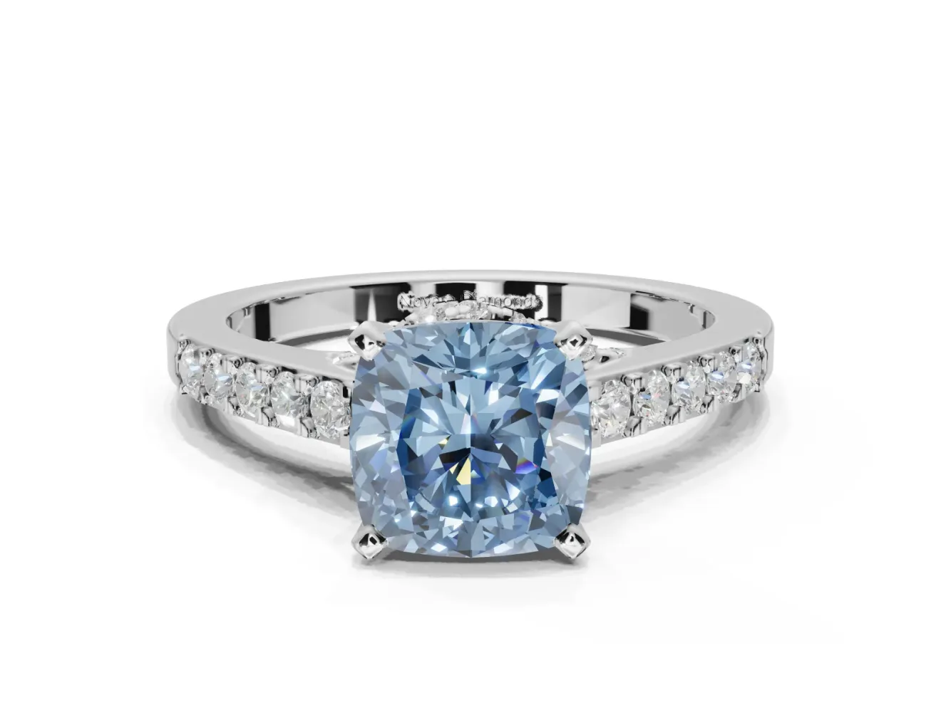 Cushion Cut Pavé Engagement Ring Setting for a Fancy Blue Lab-Grown Diamond | Crossover Gallery | Sterling Silver